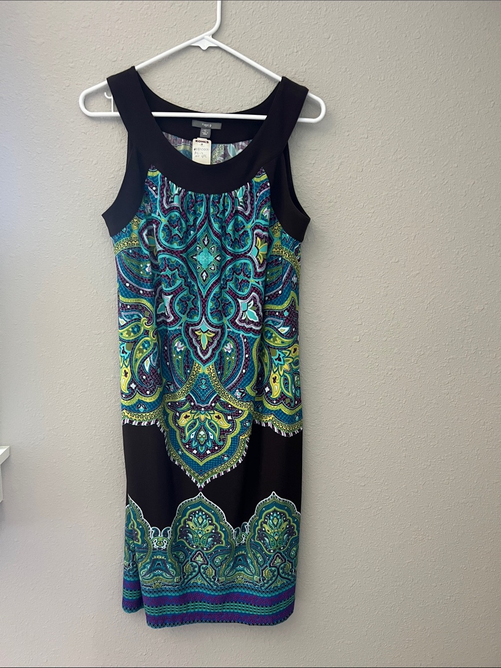 Apt. 9 Brown Sheath Dress with Teal & Lime Paisley Print